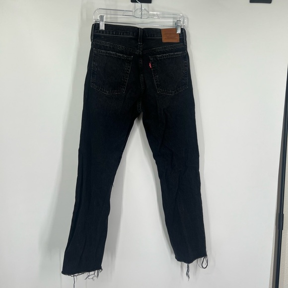 Levi’s Wedgie Straight Button Fly Jeans Black Distressed High Rise - Picture 5 of 8